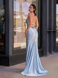 Cute Mermaid Spaghetti Straps Satin Long Prom Dress