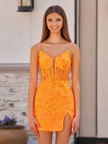 Royal Blue Sheath Deep V neck Sequins Appliques Sheath Mini Party Dresses