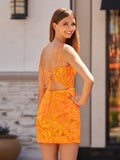 Royal Blue Sheath Deep V neck Sequins Appliques Sheath Mini Party Dresses
