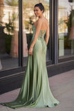 Silver Spaghetti Straps Mermaid Appliqued Prom Dress With Split