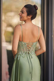 Silver Spaghetti Straps Mermaid Appliqued Prom Dress With Split