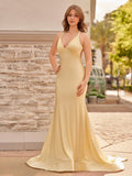 Yellow Mermaid Halter Satin Prom Dresses With Tail Evening Dress