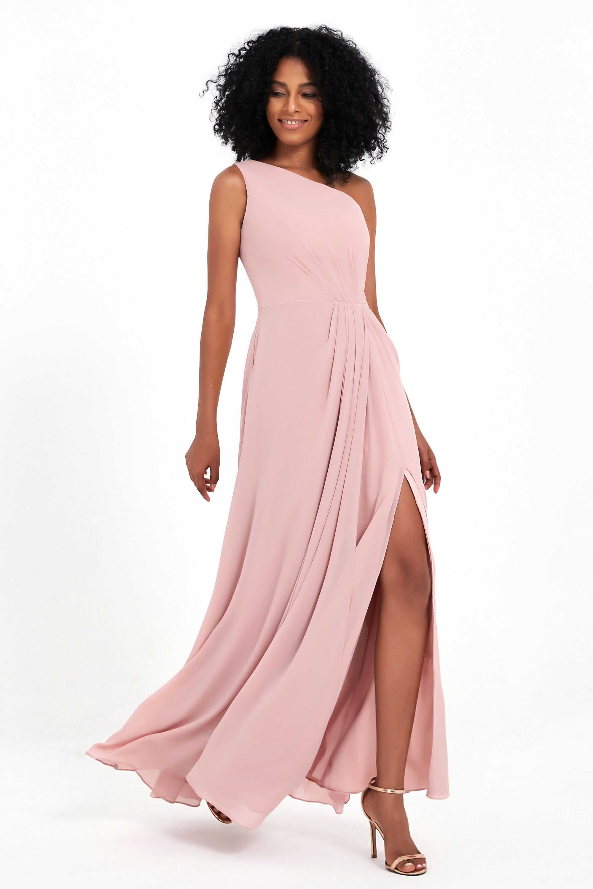 One Shoulder Zipper Chiffon Bridesmaid Dresses with Slit Long Formal Evening Dress Gowns