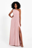 One Shoulder Zipper Chiffon Bridesmaid Dresses with Slit Long Formal Evening Dress Gowns