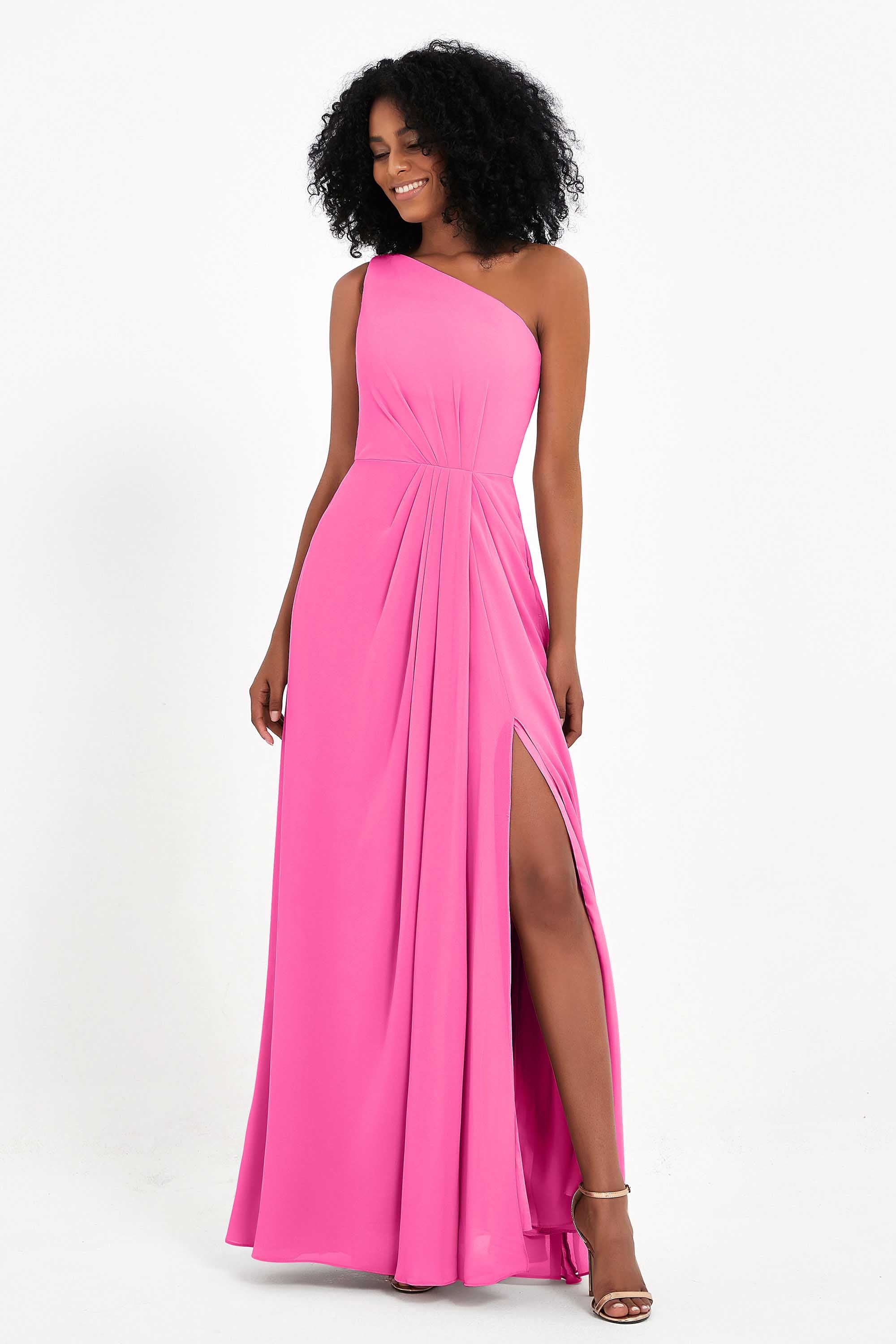 One Shoulder Zipper Chiffon Bridesmaid Dresses with Slit Long Formal Evening Dress Gowns