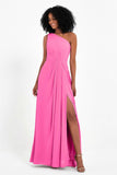 One Shoulder Zipper Chiffon Bridesmaid Dresses with Slit Long Formal Evening Dress Gowns