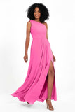 One Shoulder Zipper Chiffon Bridesmaid Dresses with Slit Long Formal Evening Dress Gowns