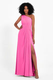 One Shoulder Zipper Chiffon Bridesmaid Dresses with Slit Long Formal Evening Dress Gowns