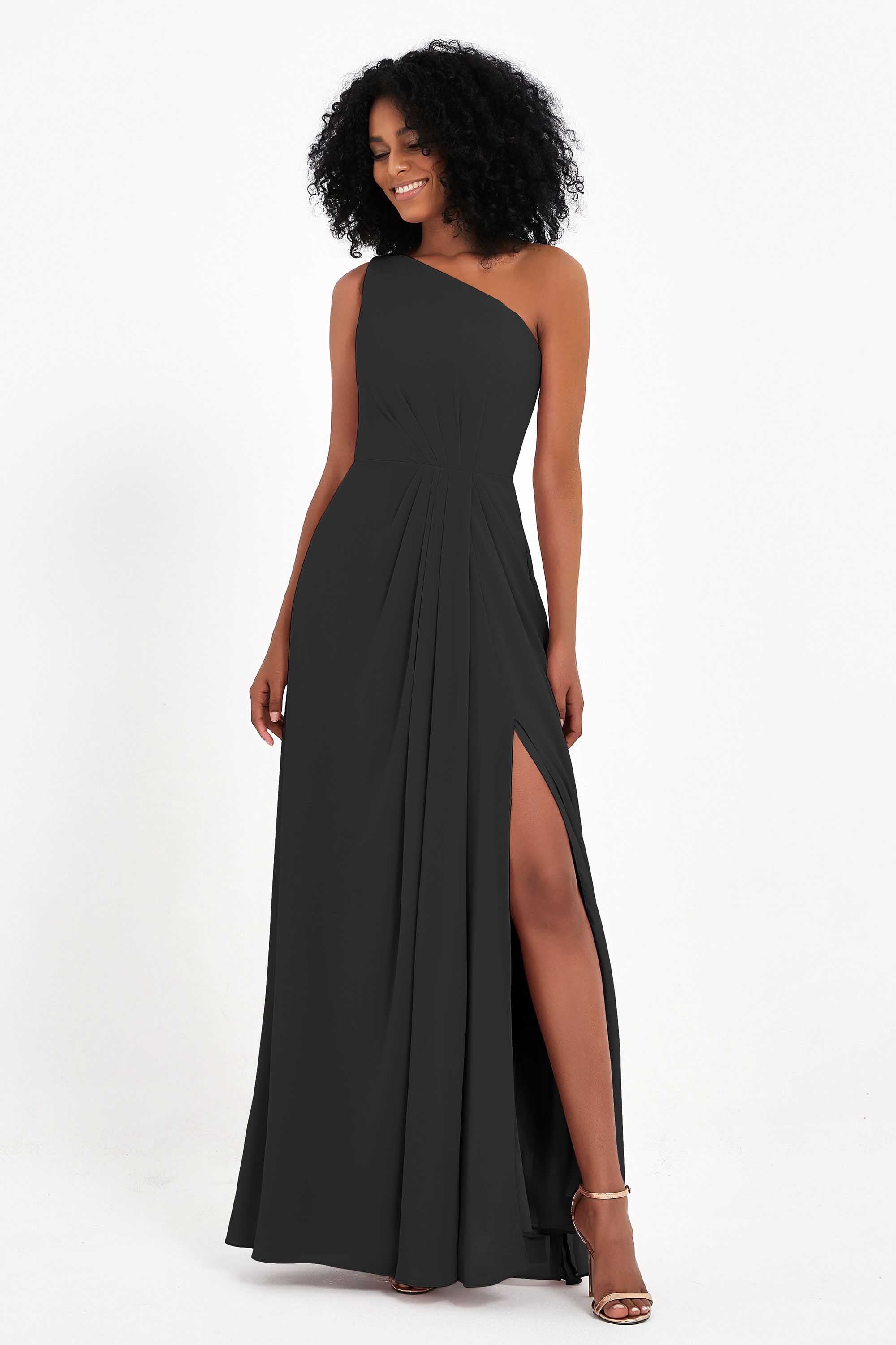 One Shoulder Zipper Chiffon Bridesmaid Dresses with Slit Long Formal Evening Dress Gowns