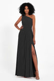 One Shoulder Zipper Chiffon Bridesmaid Dresses with Slit Long Formal Evening Dress Gowns