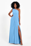 One Shoulder Zipper Chiffon Bridesmaid Dresses with Slit Long Formal Evening Dress Gowns