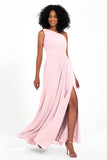 One Shoulder Zipper Chiffon Bridesmaid Dresses with Slit Long Formal Evening Dress Gowns