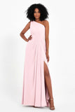 One Shoulder Zipper Chiffon Bridesmaid Dresses with Slit Long Formal Evening Dress Gowns