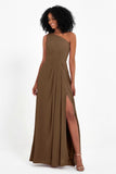 One Shoulder Zipper Chiffon Bridesmaid Dresses with Slit Long Formal Evening Dress Gowns