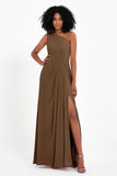 One Shoulder Zipper Chiffon Bridesmaid Dresses with Slit Long Formal Evening Dress Gowns