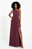 One Shoulder Zipper Chiffon Bridesmaid Dresses with Slit Long Formal Evening Dress Gowns