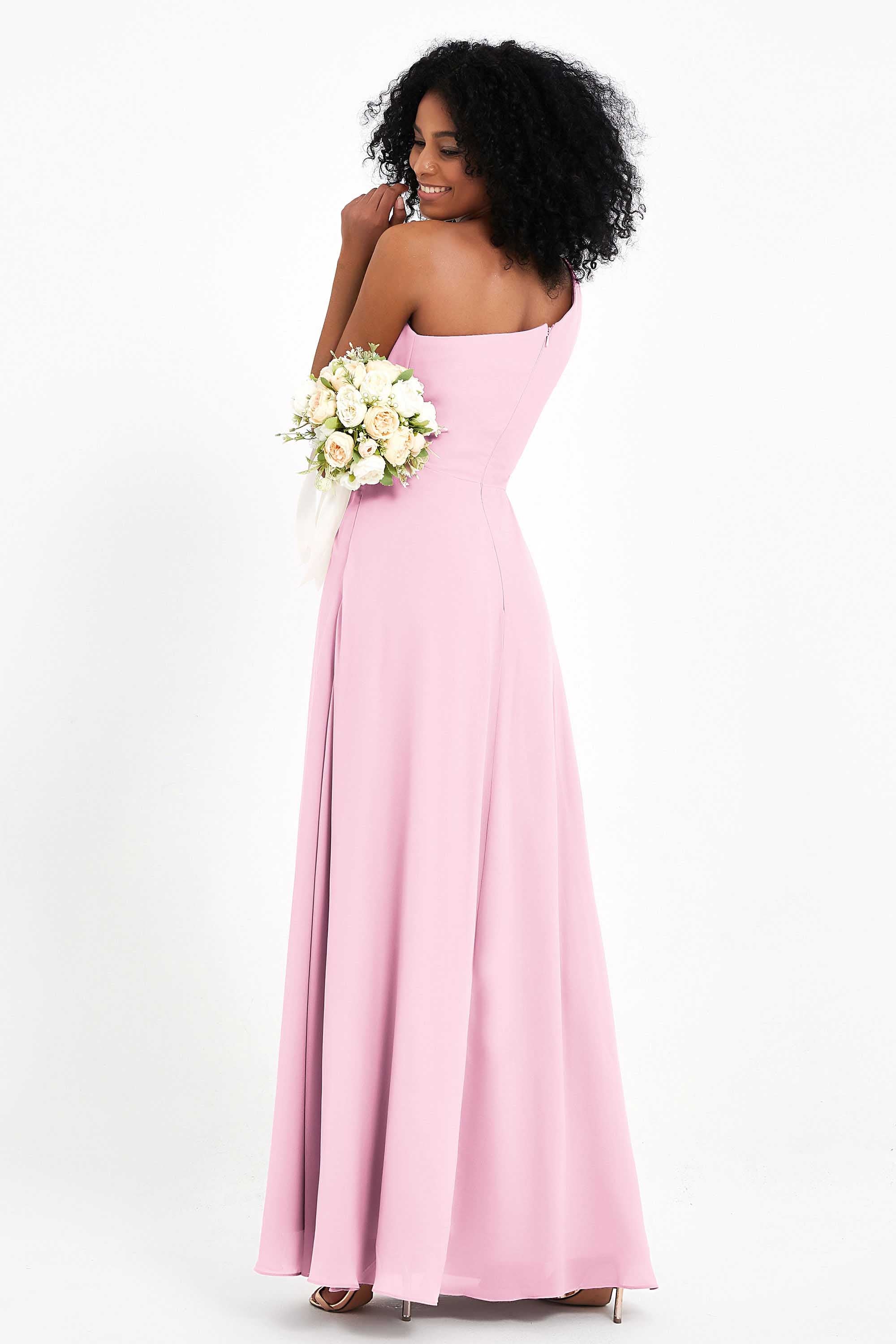 One Shoulder Zipper Chiffon Bridesmaid Dresses with Slit Long Formal Evening Dress Gowns