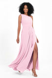 One Shoulder Zipper Chiffon Bridesmaid Dresses with Slit Long Formal Evening Dress Gowns