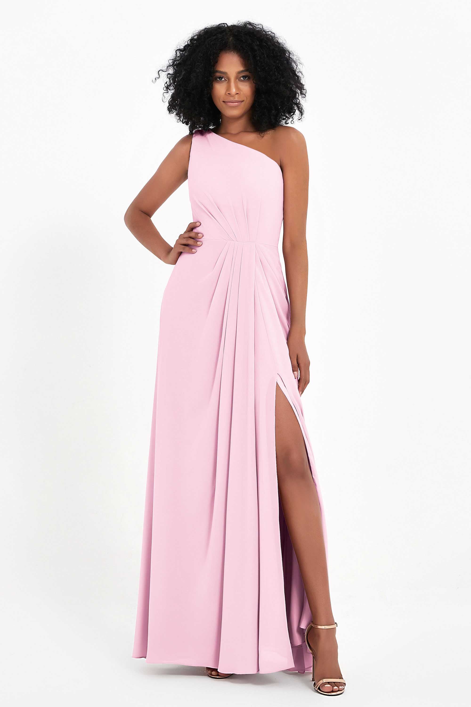 One Shoulder Zipper Chiffon Bridesmaid Dresses with Slit Long Formal Evening Dress Gowns