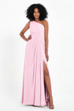 One Shoulder Zipper Chiffon Bridesmaid Dresses with Slit Long Formal Evening Dress Gowns