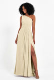 One Shoulder Zipper Chiffon Bridesmaid Dresses with Slit Long Formal Evening Dress Gowns