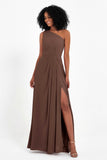One Shoulder Zipper Chiffon Bridesmaid Dresses with Slit Long Formal Evening Dress Gowns