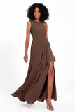 One Shoulder Zipper Chiffon Bridesmaid Dresses with Slit Long Formal Evening Dress Gowns