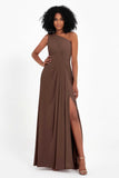 One Shoulder Zipper Chiffon Bridesmaid Dresses with Slit Long Formal Evening Dress Gowns