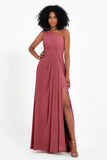 One Shoulder Zipper Chiffon Bridesmaid Dresses with Slit Long Formal Evening Dress Gowns