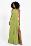 One Shoulder Zipper Chiffon Bridesmaid Dresses with Slit Long Formal Evening Dress Gowns