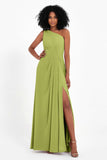 One Shoulder Zipper Chiffon Bridesmaid Dresses with Slit Long Formal Evening Dress Gowns