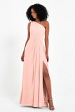 One Shoulder Zipper Chiffon Bridesmaid Dresses with Slit Long Formal Evening Dress Gowns