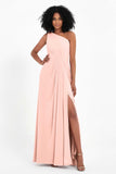 One Shoulder Zipper Chiffon Bridesmaid Dresses with Slit Long Formal Evening Dress Gowns
