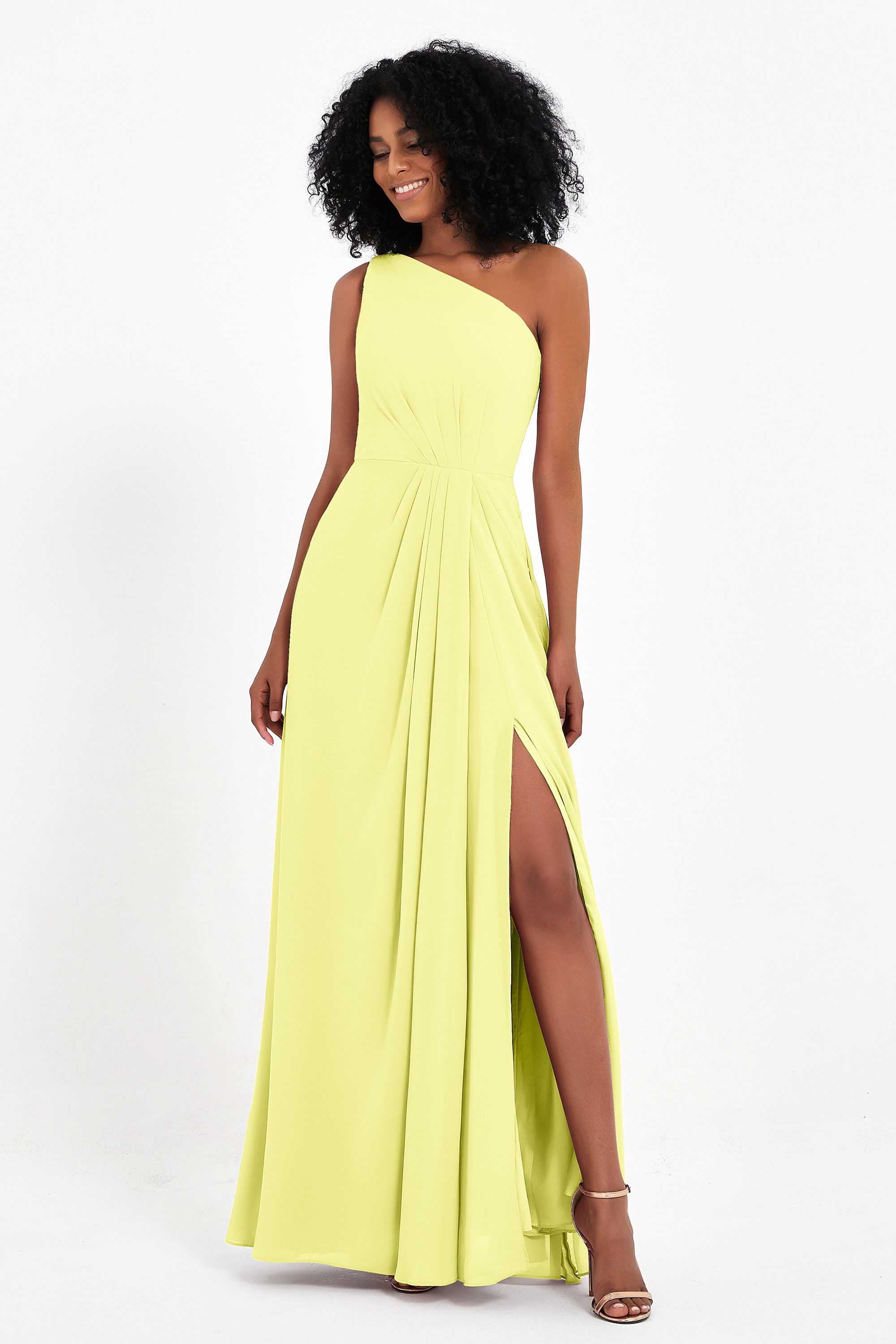 One Shoulder Zipper Chiffon Bridesmaid Dresses with Slit Long Formal Evening Dress Gowns