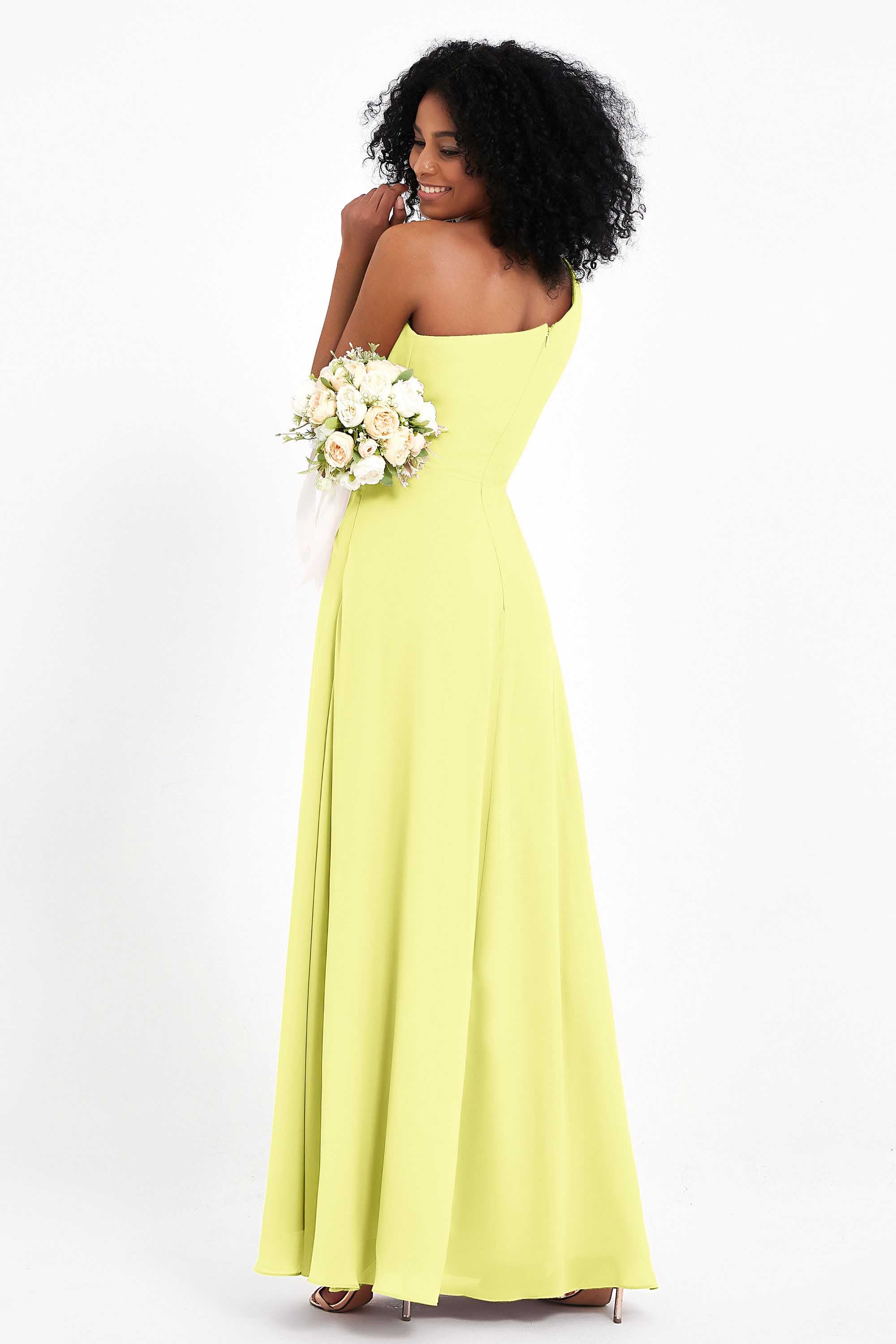 One Shoulder Zipper Chiffon Bridesmaid Dresses with Slit Long Formal Evening Dress Gowns
