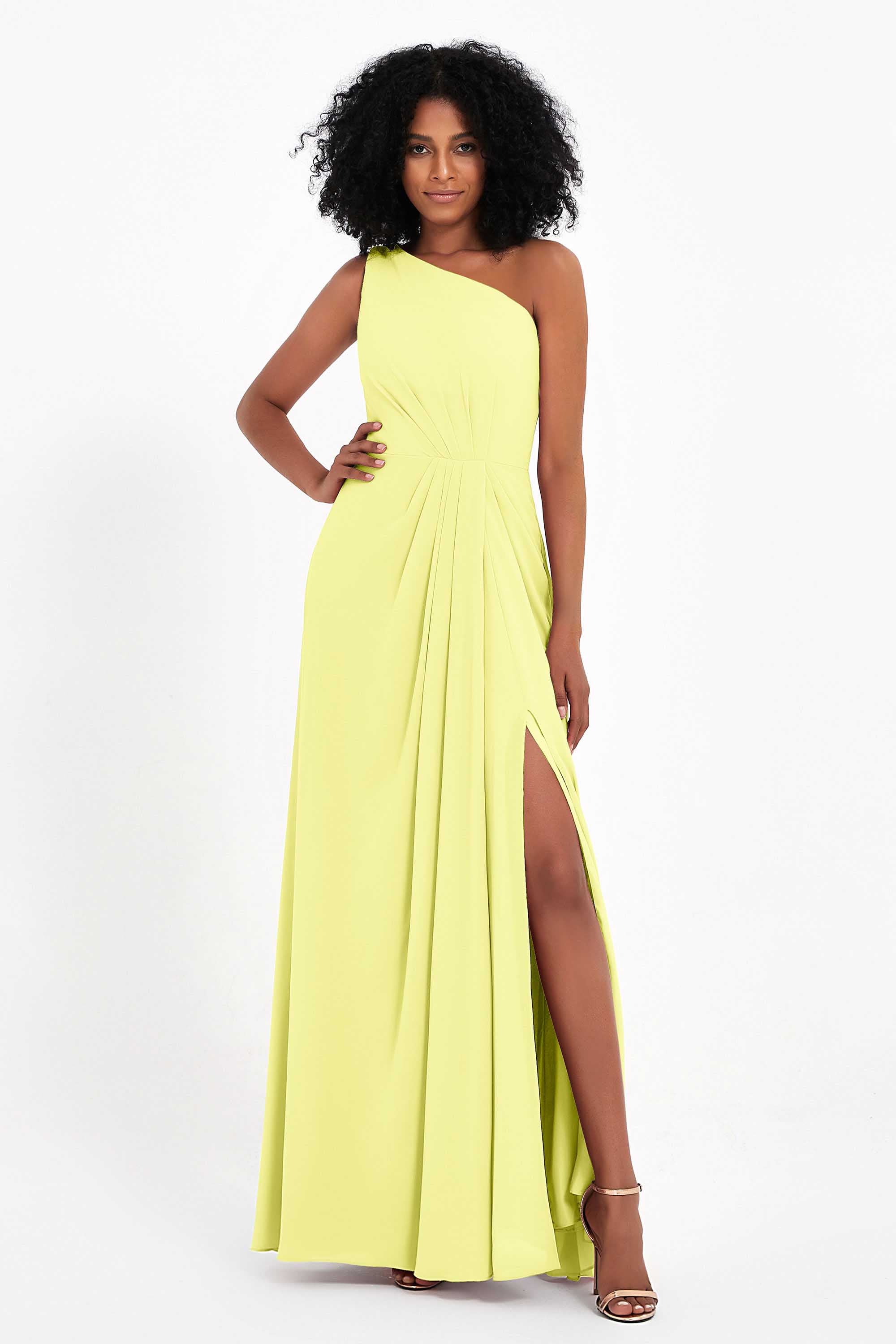 One Shoulder Zipper Chiffon Bridesmaid Dresses with Slit Long Formal Evening Dress Gowns