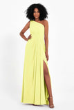One Shoulder Zipper Chiffon Bridesmaid Dresses with Slit Long Formal Evening Dress Gowns