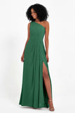 One Shoulder Zipper Chiffon Bridesmaid Dresses with Slit Long Formal Evening Dress Gowns
