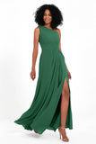 One Shoulder Zipper Chiffon Bridesmaid Dresses with Slit Long Formal Evening Dress Gowns
