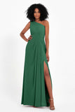 One Shoulder Zipper Chiffon Bridesmaid Dresses with Slit Long Formal Evening Dress Gowns