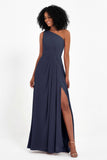 One Shoulder Zipper Chiffon Bridesmaid Dresses with Slit Long Formal Evening Dress Gowns