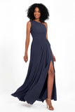 One Shoulder Zipper Chiffon Bridesmaid Dresses with Slit Long Formal Evening Dress Gowns