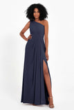 One Shoulder Zipper Chiffon Bridesmaid Dresses with Slit Long Formal Evening Dress Gowns