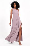 One Shoulder Zipper Chiffon Bridesmaid Dresses with Slit Long Formal Evening Dress Gowns