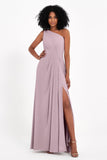 One Shoulder Zipper Chiffon Bridesmaid Dresses with Slit Long Formal Evening Dress Gowns