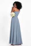 One Shoulder Zipper Chiffon Bridesmaid Dresses with Slit Long Formal Evening Dress Gowns