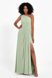 One Shoulder Zipper Chiffon Bridesmaid Dresses with Slit Long Formal Evening Dress Gowns