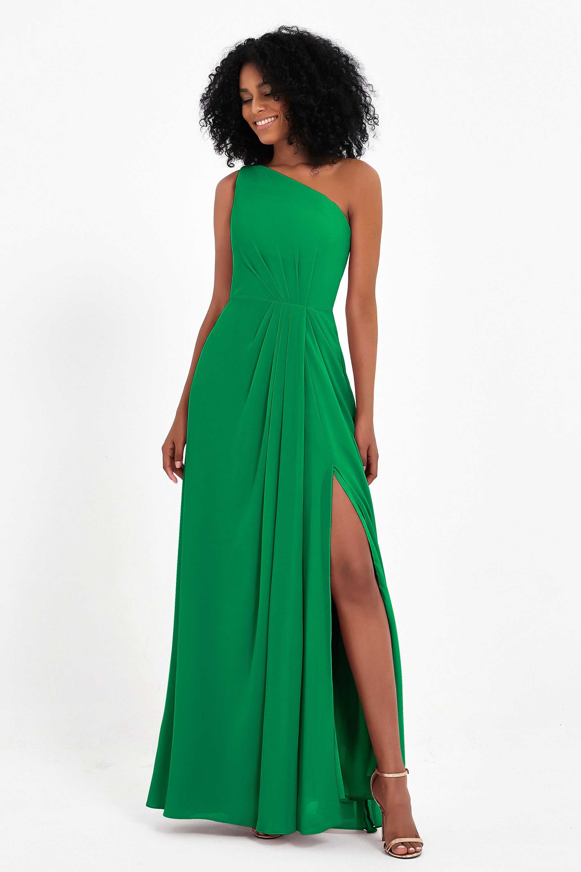 One Shoulder Zipper Chiffon Bridesmaid Dresses with Slit Long Formal Evening Dress Gowns
