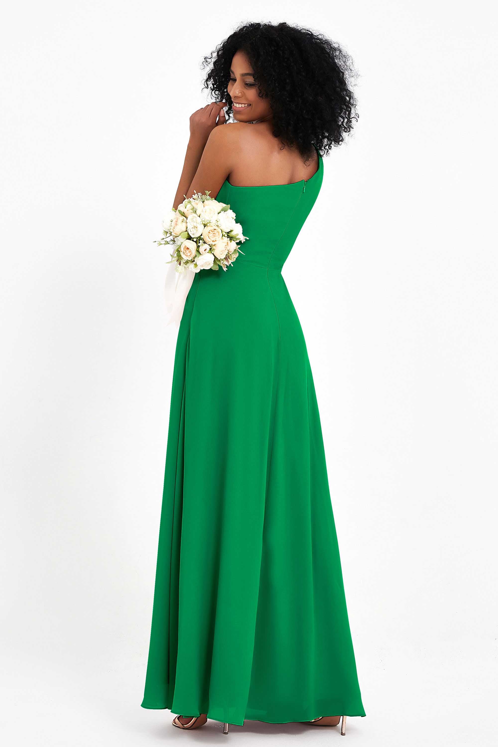 One Shoulder Zipper Chiffon Bridesmaid Dresses with Slit Long Formal Evening Dress Gowns