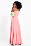 One Shoulder Zipper Chiffon Bridesmaid Dresses with Slit Long Formal Evening Dress Gowns